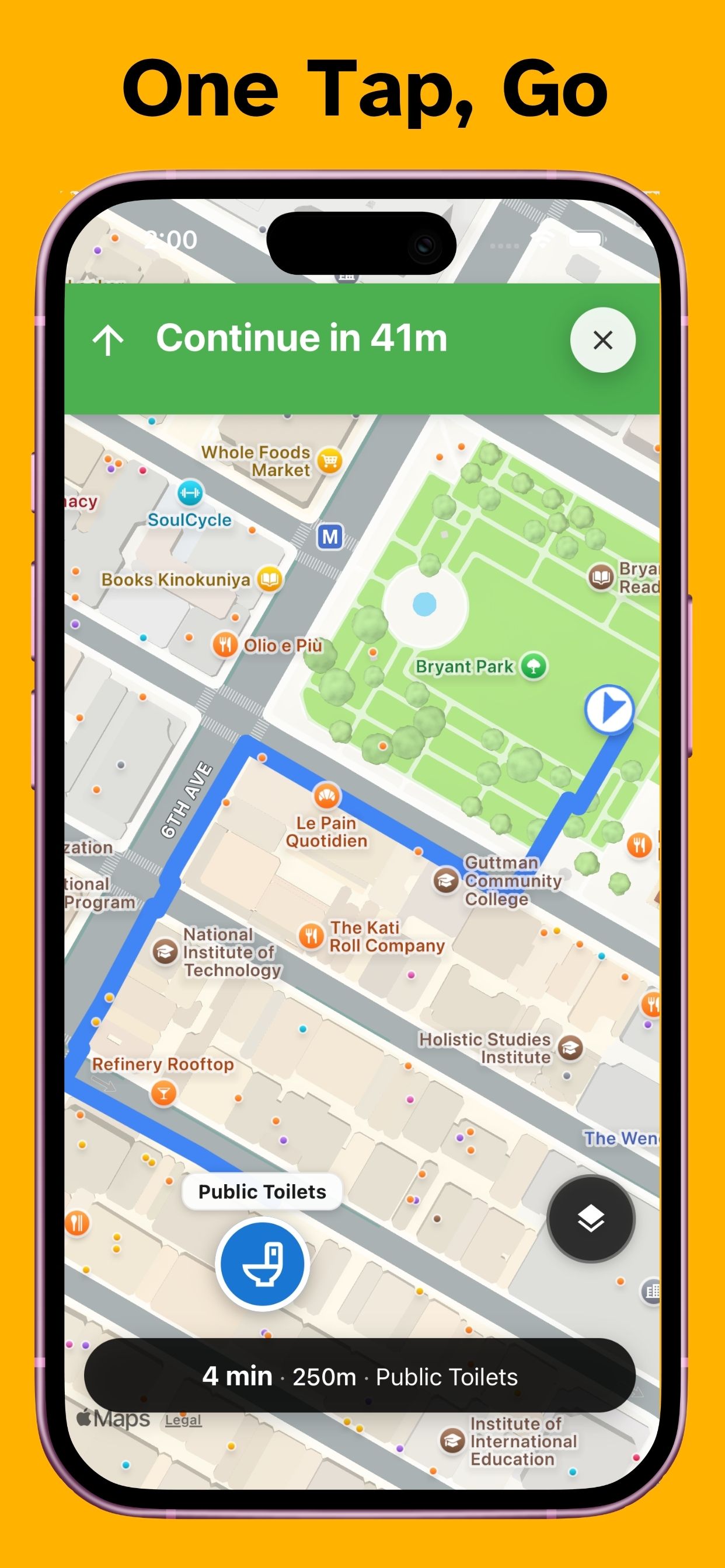 Active turn-by-turn walking navigation.